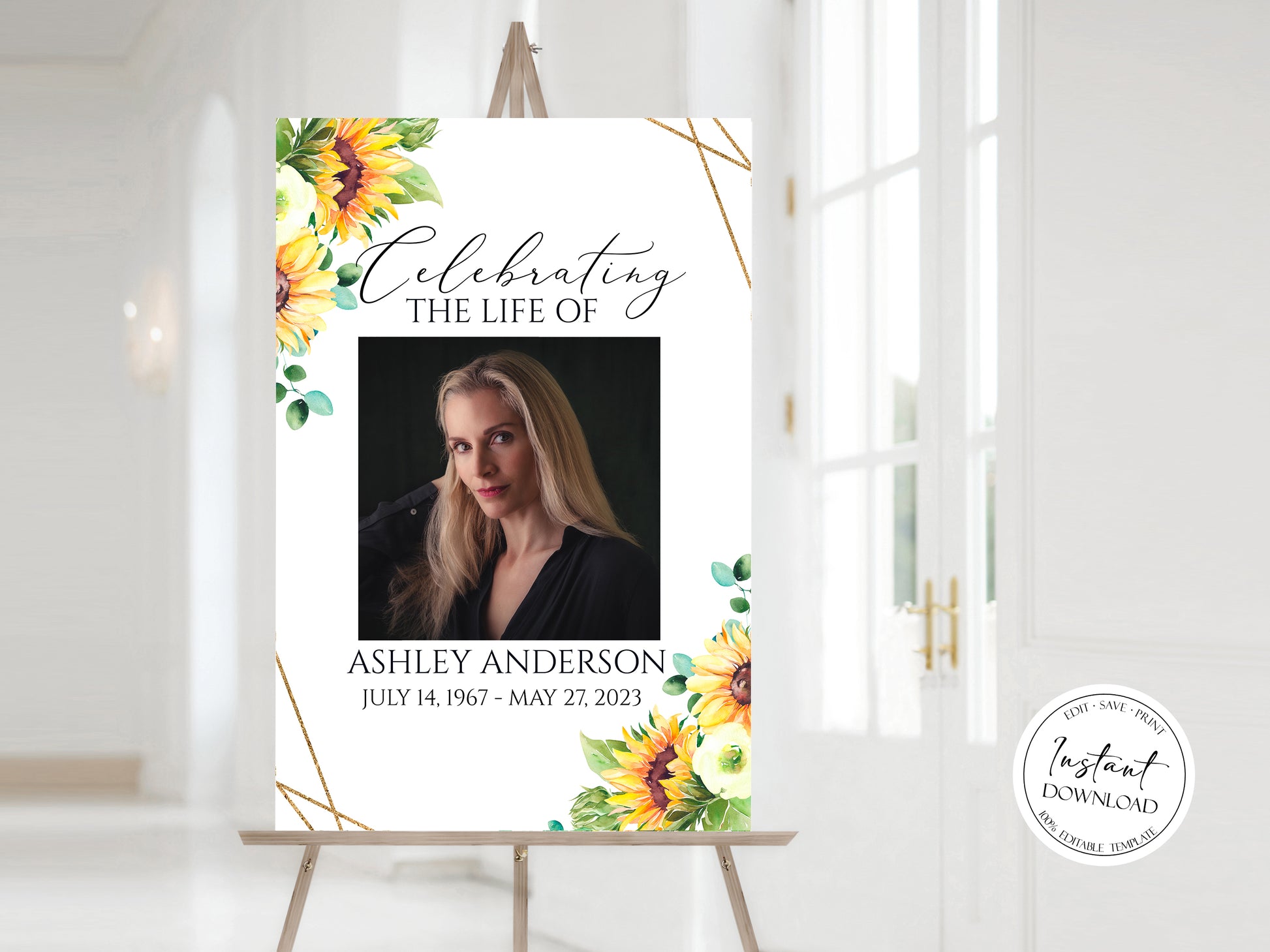 Celebration Of Life Sunflower Funeral Welcome Sign Template, Sunflower Obituary Memorial Sign Editable Funeral Welcome Sign, Sunflower Funeral Memorial Sign