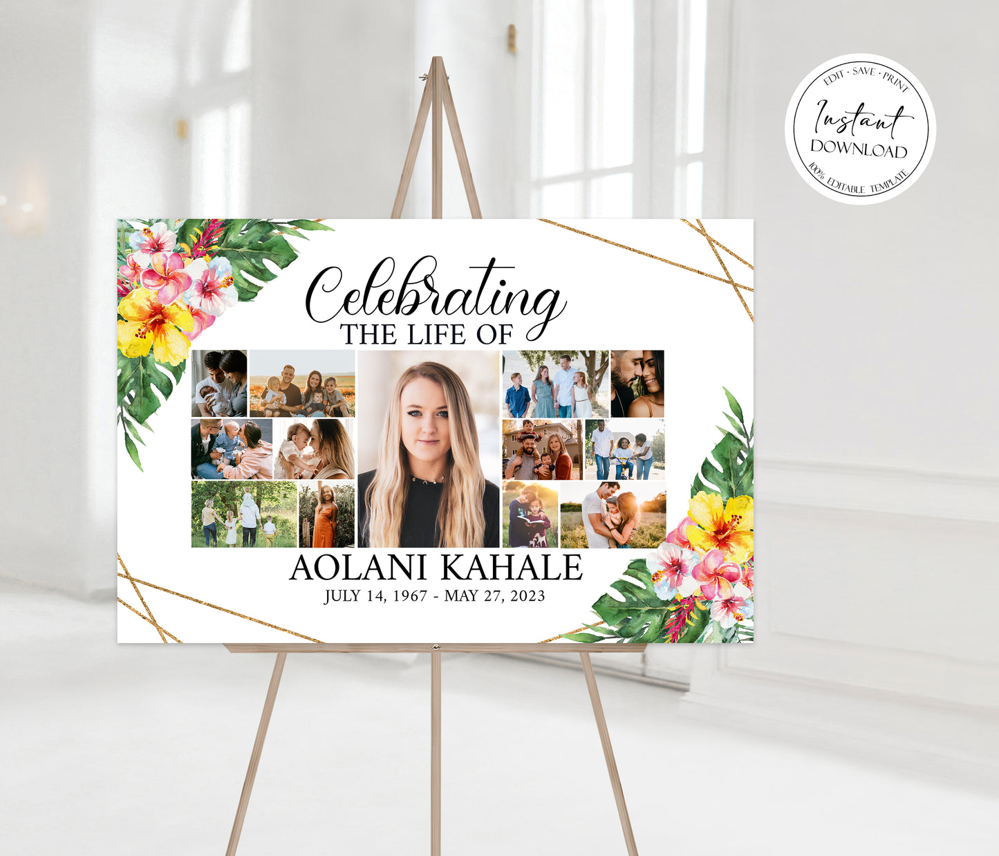 Celebration Of Life Tropical Hawaiian Plumeria Photo Collage Funeral Welcome Sign Template H1