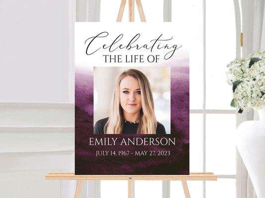 Celebration Of Life Pink Fuchsia Watercolor Funeral Welcome Sign Template P6