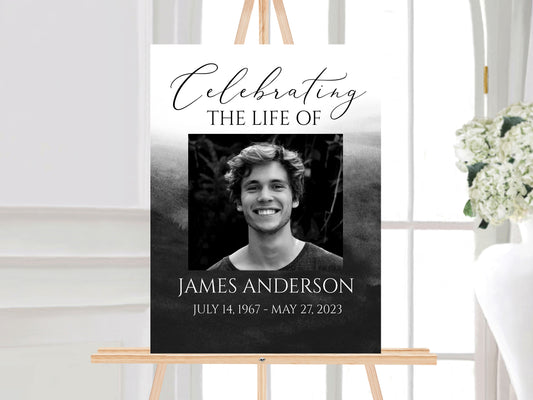 Celebration Of Life Black Watercolor Funeral Welcome Sign Template, Black  Funeral Welcome Sign, In Loving Memory Welcome Sign, Black  Obituary Memorial Sign