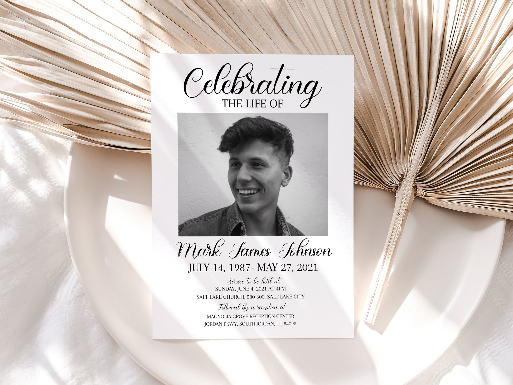 Celebration of life Funeral Invitation, Funeral Announcement Funeral Card Template Printable Memorial Service Invite Simple Funeral Cards S3