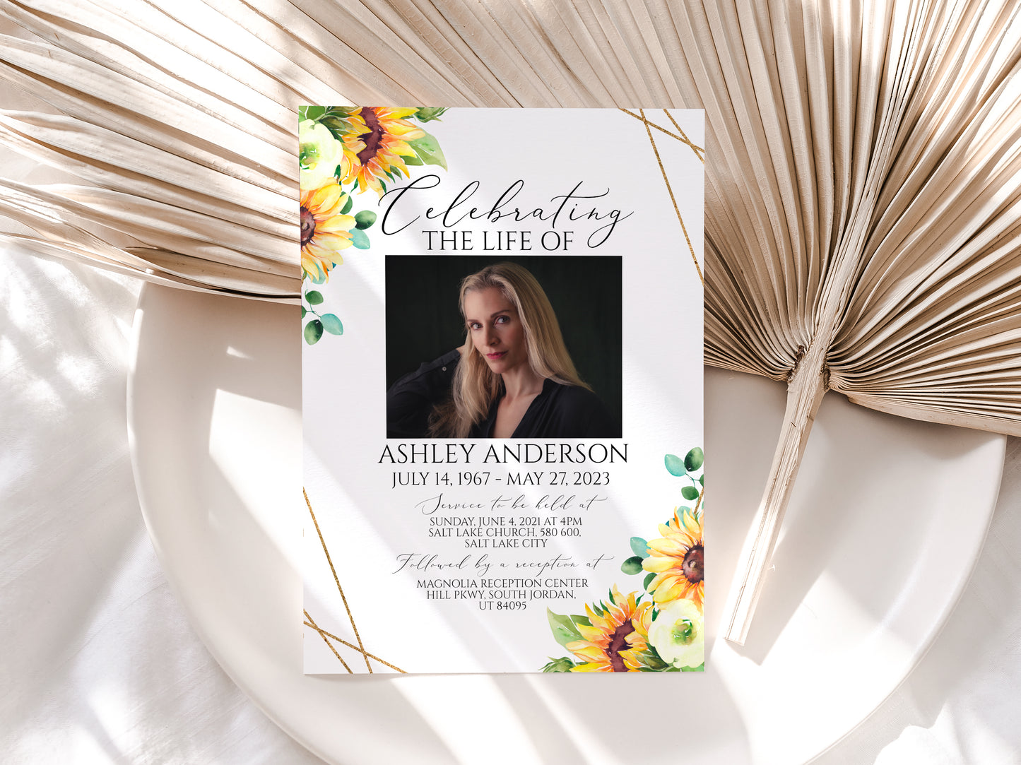 Celebration of life Sunflower Funeral Invitation Template, Sunflower Funeral Announcement, Sunflower Funeral Card, Sunflower Memorial Service Invite