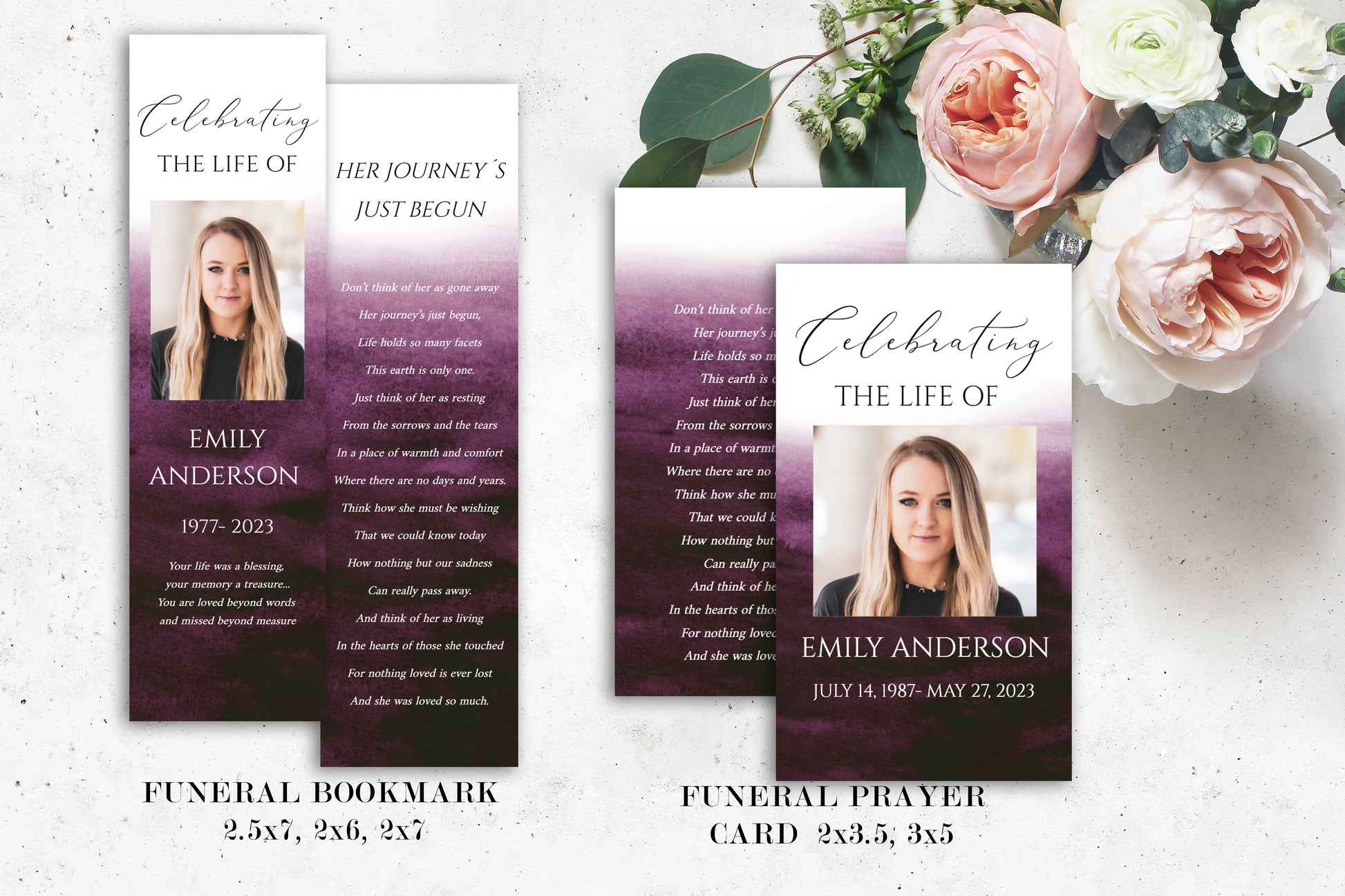 Celebration of Life Pink Fuchsia Watercolor Funeral Bundle Templates, Memorial Package, Celebration of Life Package, Funeral Set for woman