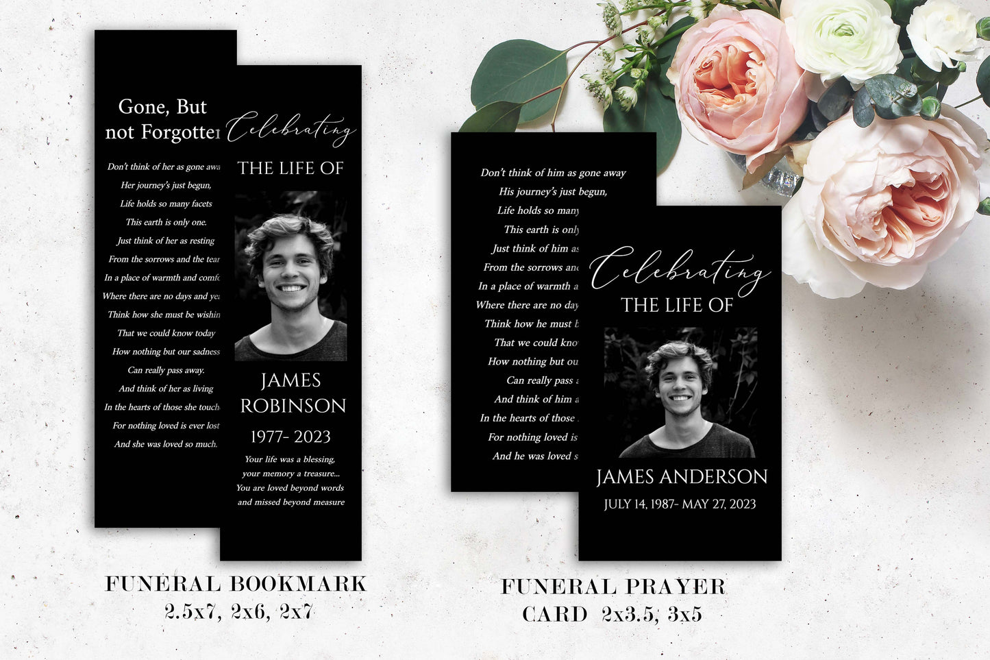 Editable Celebration Of Life Minimalist Elegant Black Funeral Bundle Set, In Loving Memory Suite, Funeral Templates Bundle, Black Simple Elegant Funeral