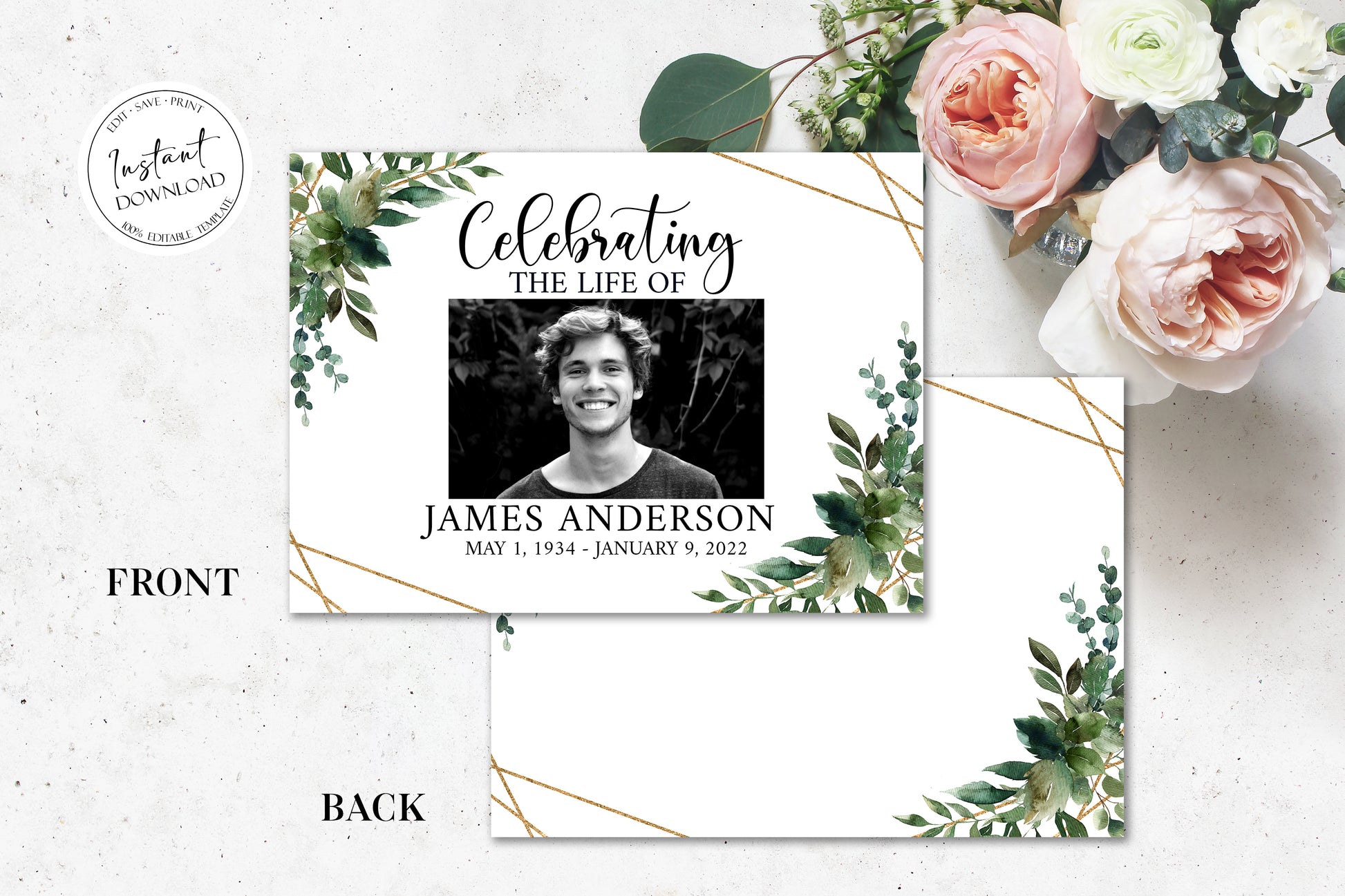 Celebration of life Greenery Funeral Guest Book Template, Printable Greenery Watercolor Remembrance Memorial Guest Book Condolence Book, Instant Download
