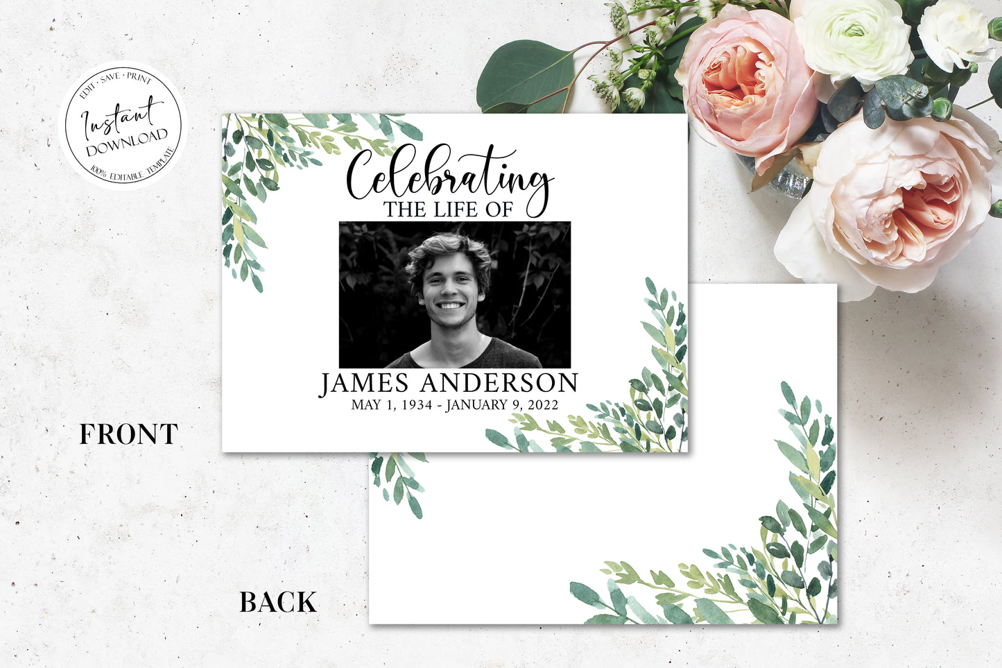 Celebration of life Watercolor Greenery Funeral Guest Book Template G2