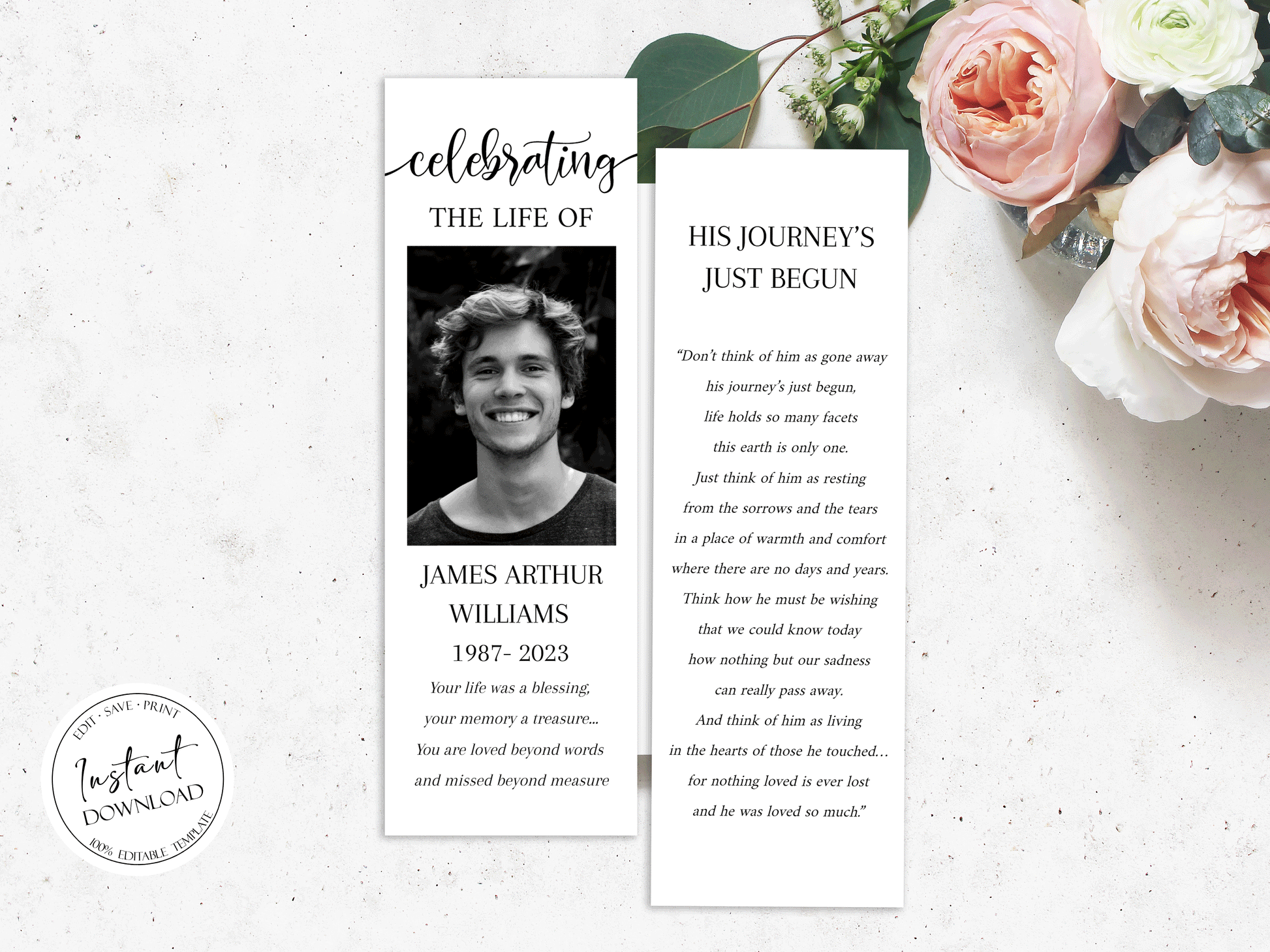 Simple Funeral Bookmark Template, Celebration of Life Bookmark, Funeral Keepsake Cards, Memorial Bookmark, Obituary Bookmark, Keepsake Cards S2