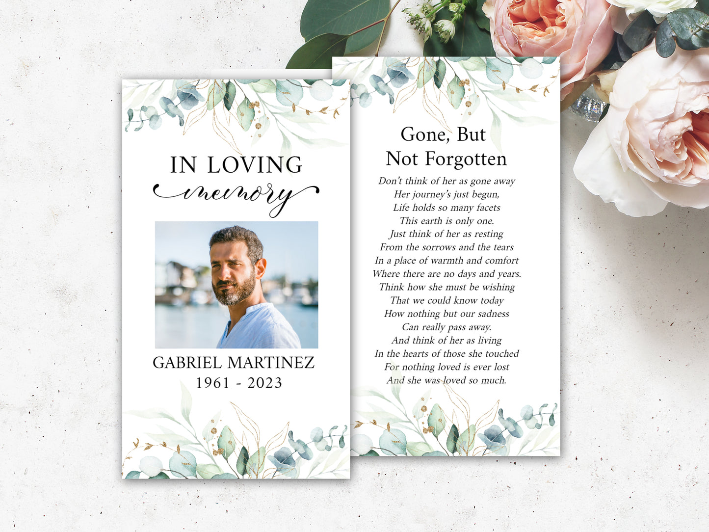 Editable Celebration Of Life Watercolor Greenery Gold Funeral Prayer Card Template, Printable Memorial Prayer Card Template, Greenery Prayer Card, Catholic Prayer Card G1