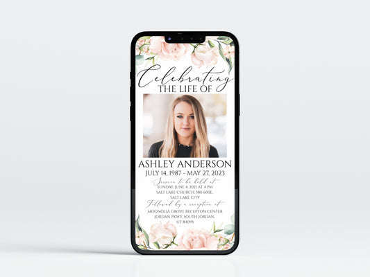 Digital Funeral Invitation, Blush Funeral Announcement, Memorial Evite, Electronic Funeral Invite for women, Memorial Service Invitation P4