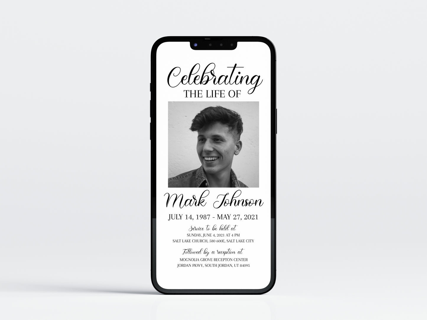 Digital Funeral Invitation, Floral Funeral Announcement, Memorial Evite, Electronic Funeral Invite, Memorial Service Invitation S3