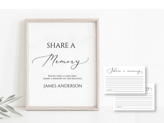 Share a Memory Funeral Sign and Share a Memory Card, Greenery Funeral Memory Card, Editable Funeral share a memory template, Funeral Announcement S1