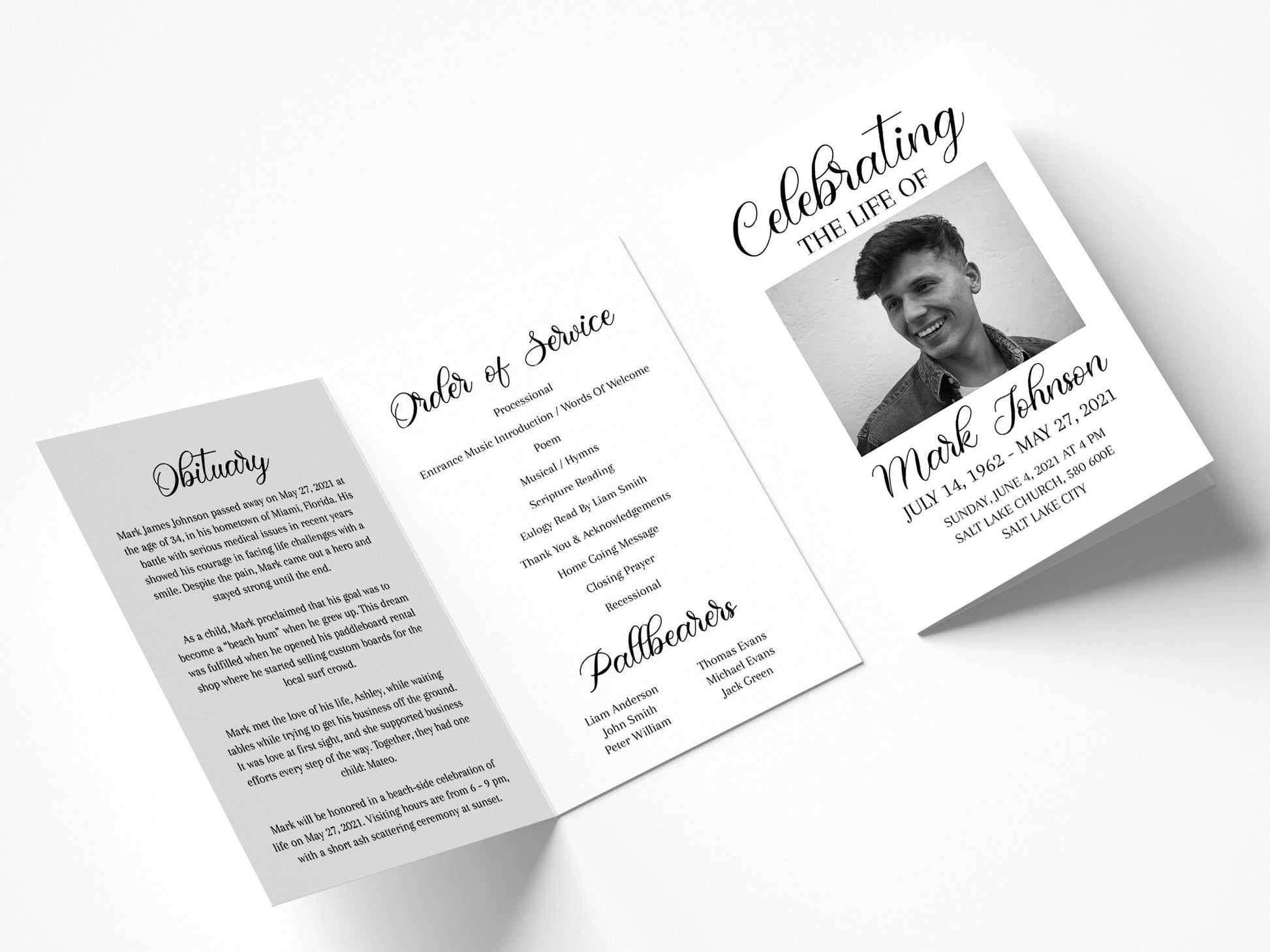 Celebration of Life Funeral Program Template, Funeral Brochure, Simple Memorial Program, Obituary Program, Editable Funeral Program Template S3