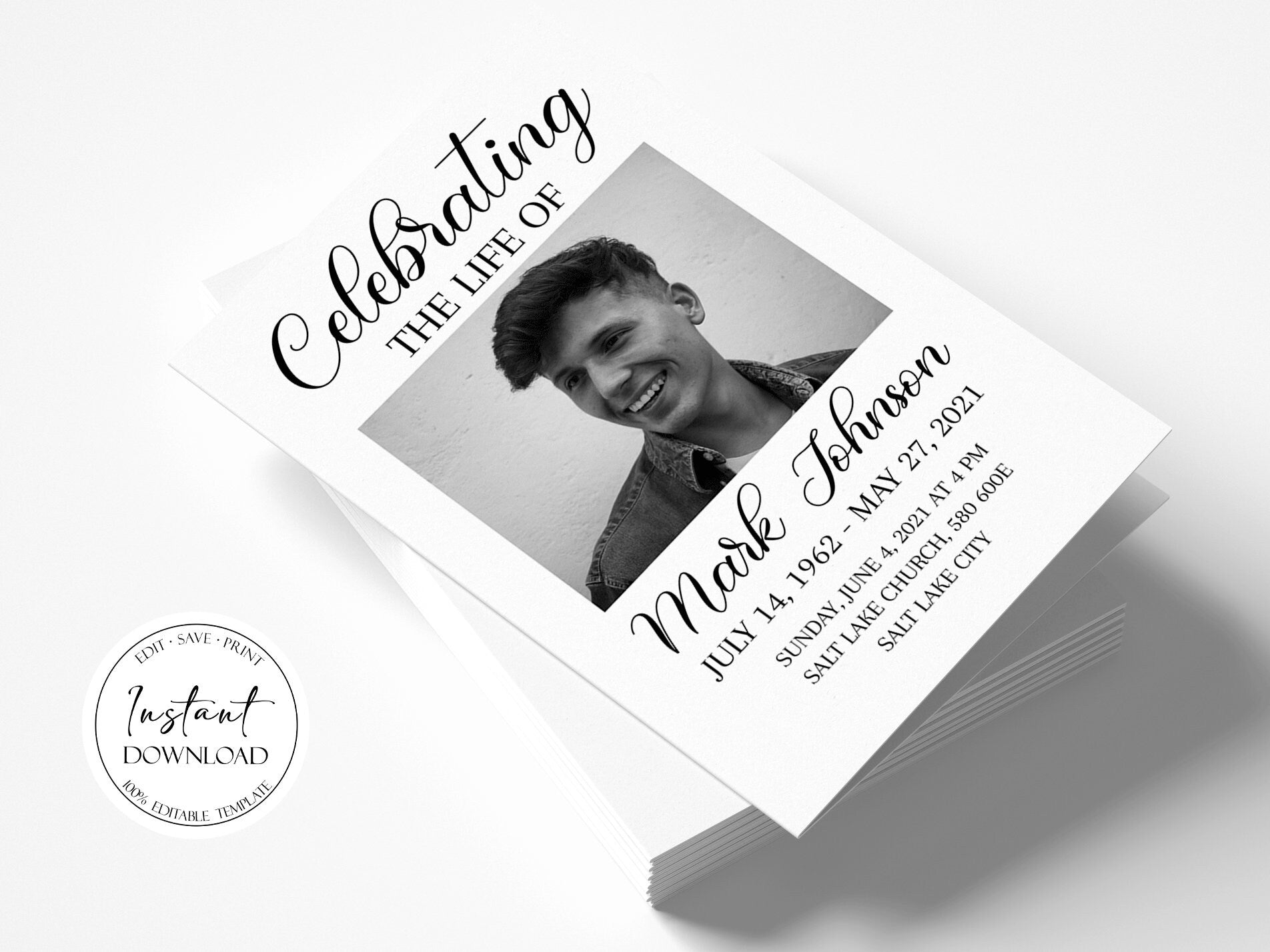 Celebration of Life Funeral Program Template, Funeral Brochure, Simple Memorial Program, Obituary Program, Editable Funeral Program Template S3