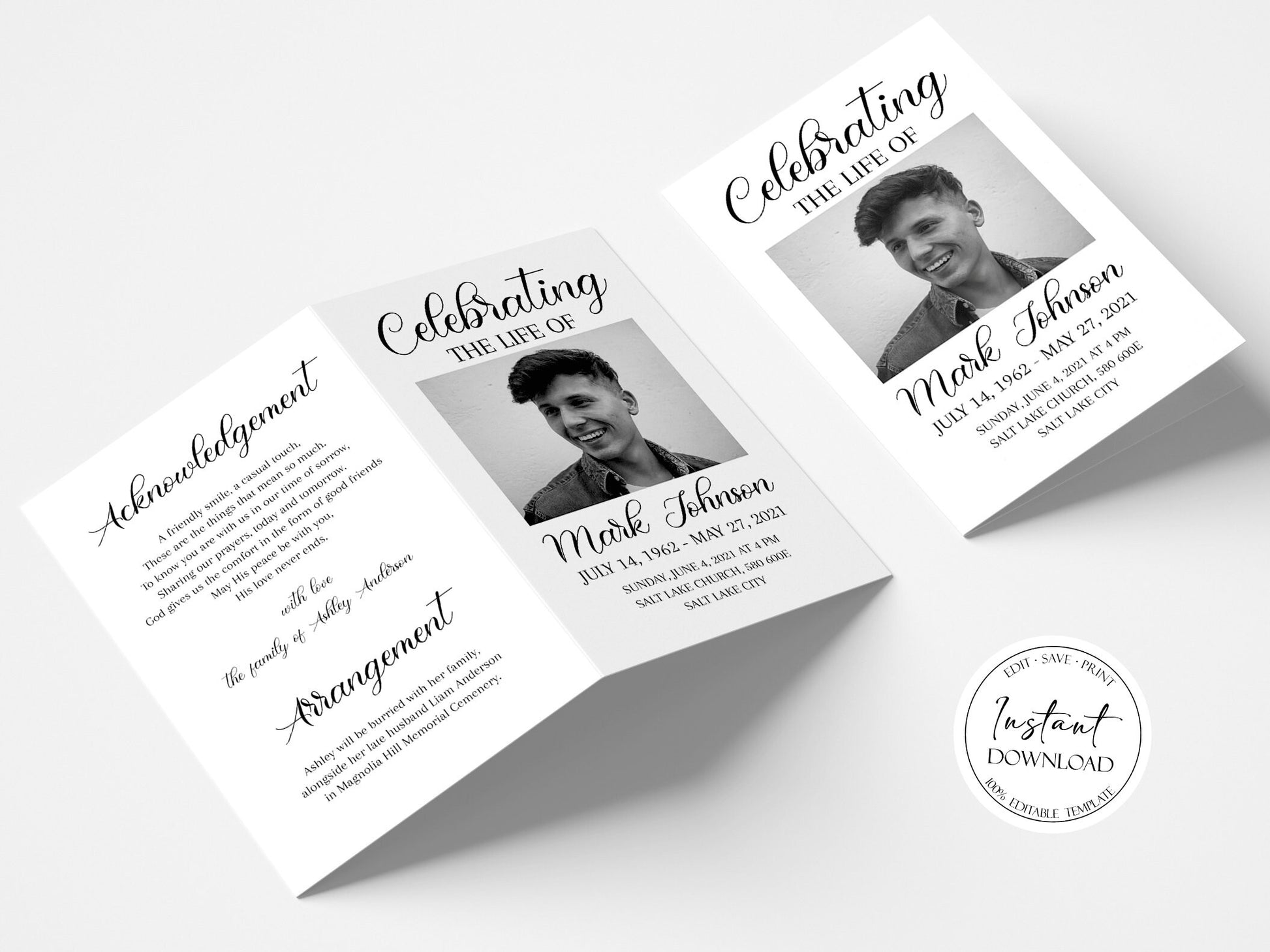 Celebration of Life Funeral Program Template, Funeral Brochure, Simple Memorial Program, Obituary Program, Editable Funeral Program Template S3