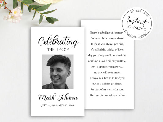 Celebration of life Simple Elegant Funeral Prayer Card Template Printable Memorial Prayer Card Template, Funeral Prayer Card, Catholic Mass Card, Obituary Card S3