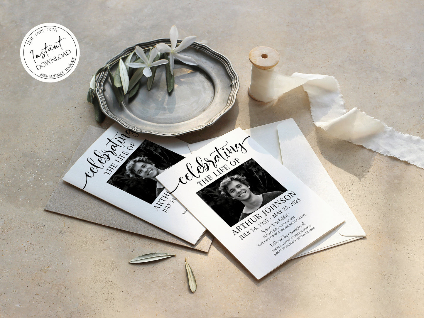 Celebration of life Simple Elegant Funeral Invitation Template S2