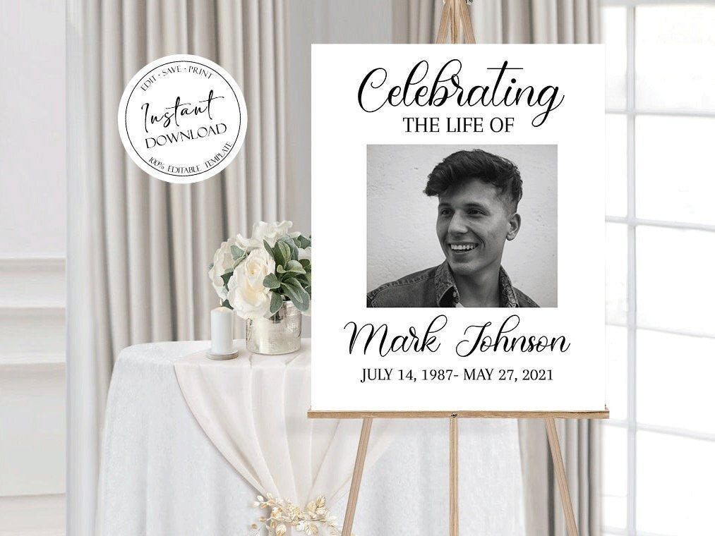 Celebration Of Life Simple Elegant Funeral Welcome Sign Template Funeral Welcome Sign, In Loving Memory, Obituary, Memorial Sign, Editable Funeral Sign S3