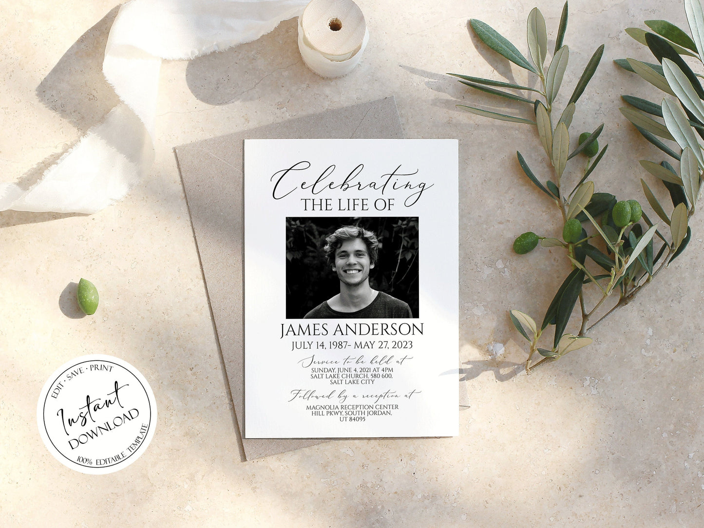 Celebration of life Invitation, Funeral Invitations, Funeral Announcement, Funeral Card Template, Printable Memorial Service Invitation S1