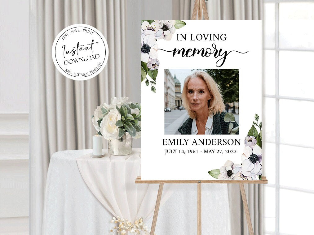 Celebration of life Purple Floral Greenery Funeral Welcome Sign Template, Purple In Loving Memory Welcome Sign, Purple Floral Memorial Sign P3