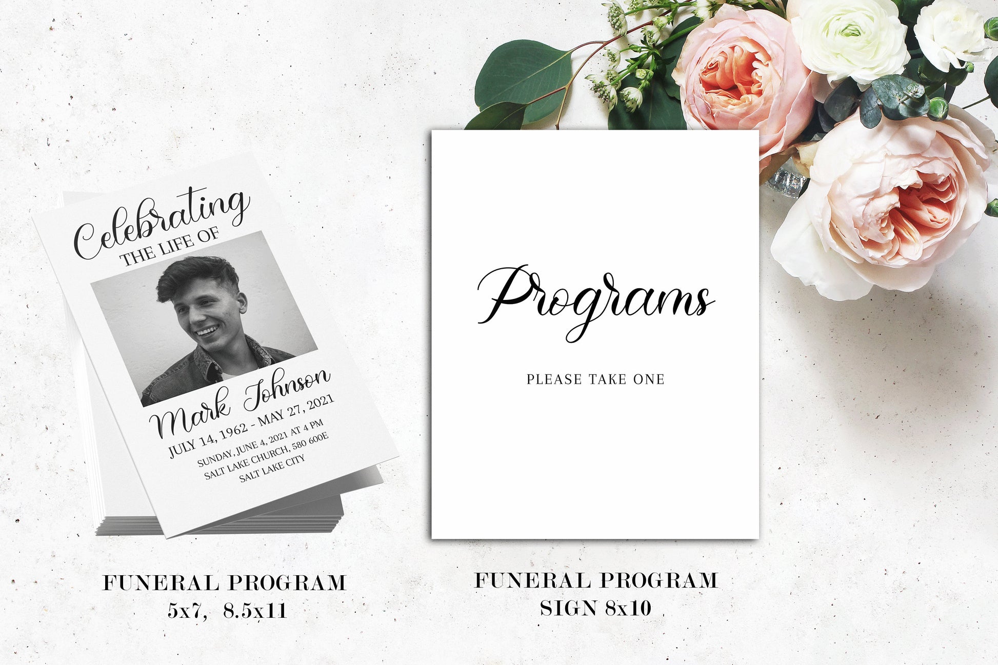 Editable Celebration Of Life Simple Elegant Funeral Bundle Set, Memorial Package, In Loving Memory Suite, Simple Elegant Funeral S3