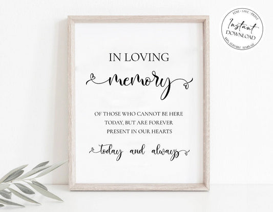 In Loving Memory Sign Template, Memorial Sign, Wedding Memory Sign, In Loving Memory, Memory Sign, Loved Ones Sign, Wedding Memorial, S2