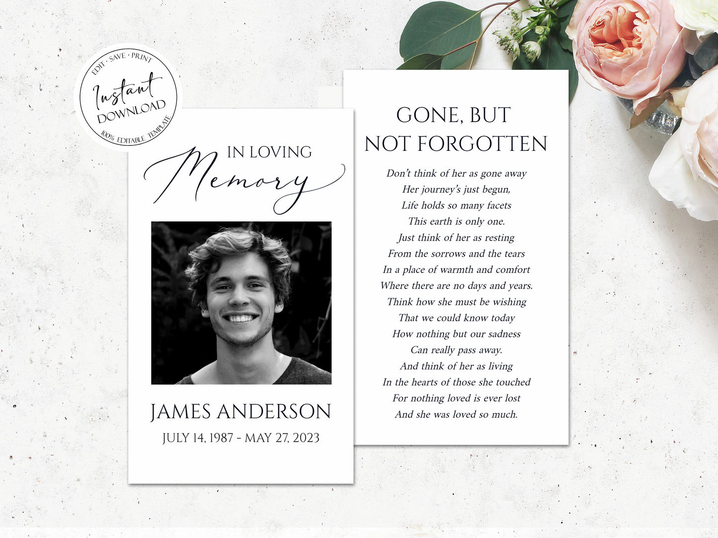 Editable Funeral Prayer Card Template, Printable Memorial Prayer Card Template, Funeral Prayer Card, Catholic Mass Card, Obituary Card S1