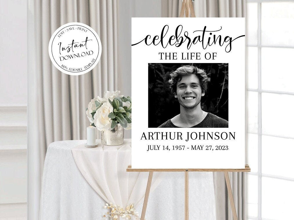 Celebration Of Life Simple Elegant Funeral Welcome Sign Template, Funeral Welcome Sign, In Loving Memory, Obituary, Memorial Sign, Editable Funeral Sign S2