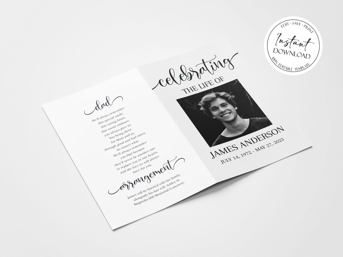 Celebration of Life Simple Elegant Funeral Program Template , Funeral Brochure, Blue Memorial Program, Obituary Program, Editable Funeral Program Template, S2