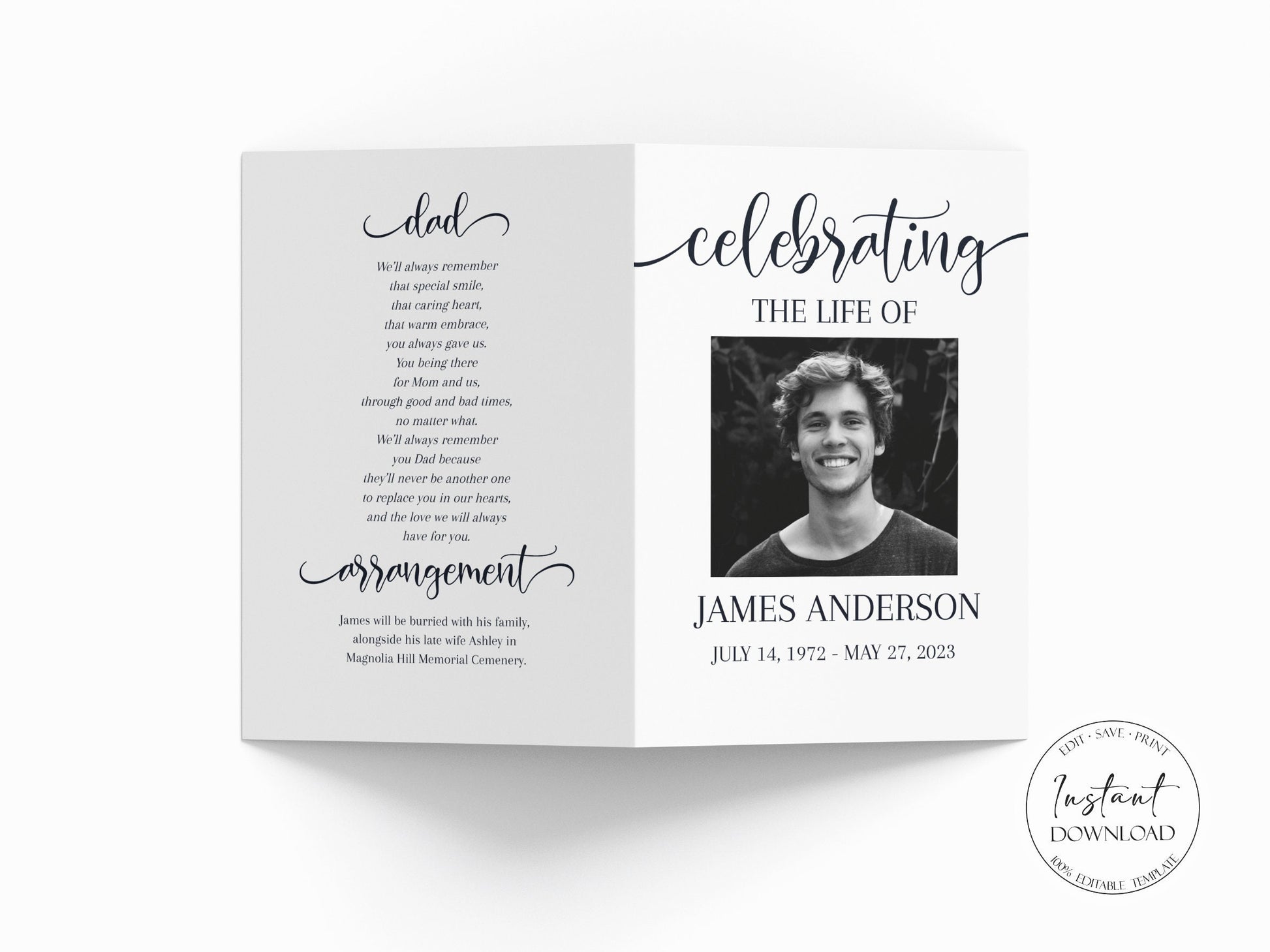 Celebration of Life Simple Elegant Funeral Program Template , Funeral Brochure, Blue Memorial Program, Obituary Program, Editable Funeral Program Template, S2