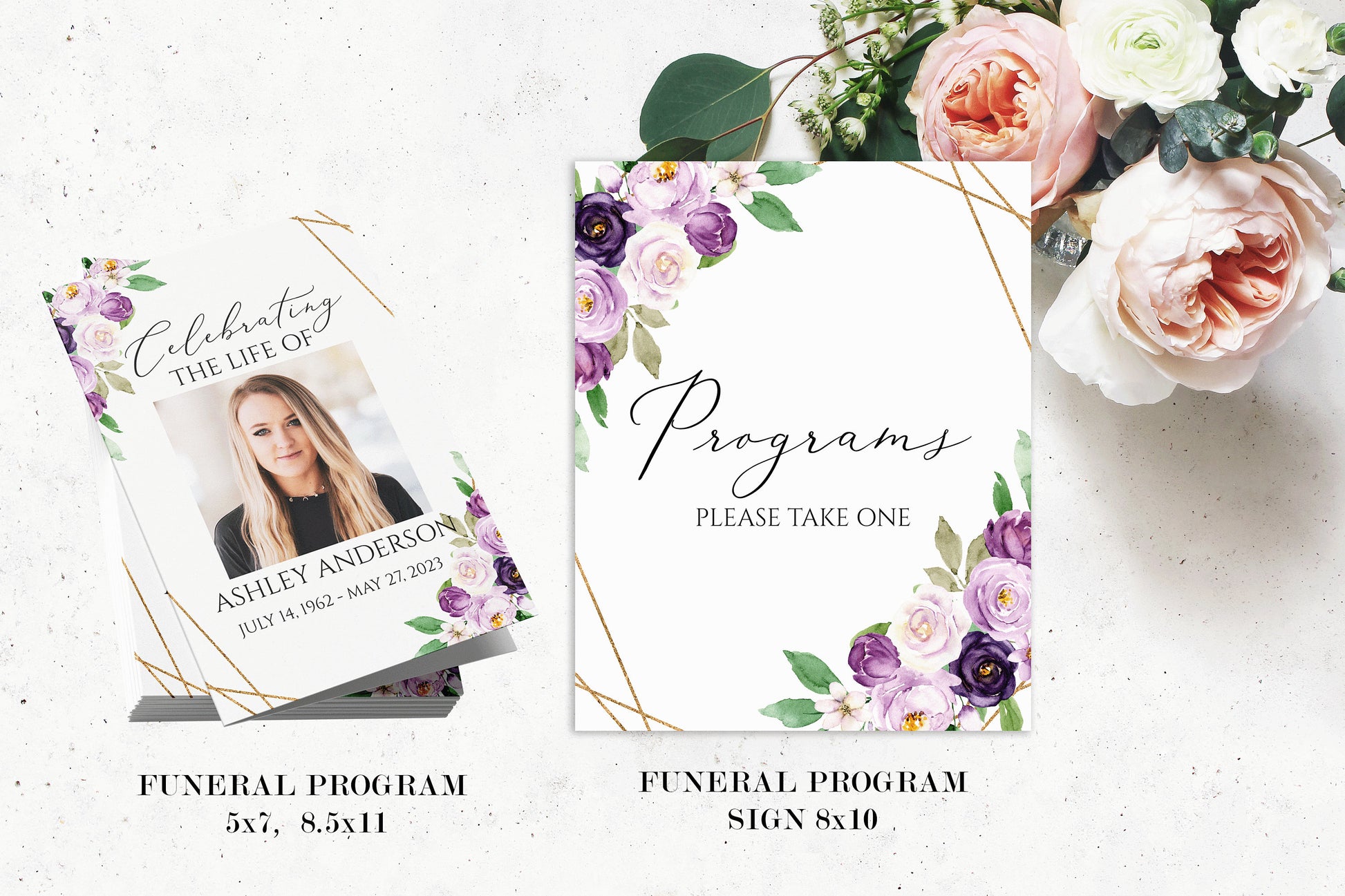 Editable Funeral Bundle, Memorial Package, Celebration of Life Package, In Loving Memory Suite, Funeral Templates Bundle, Purple Funeral Set P1