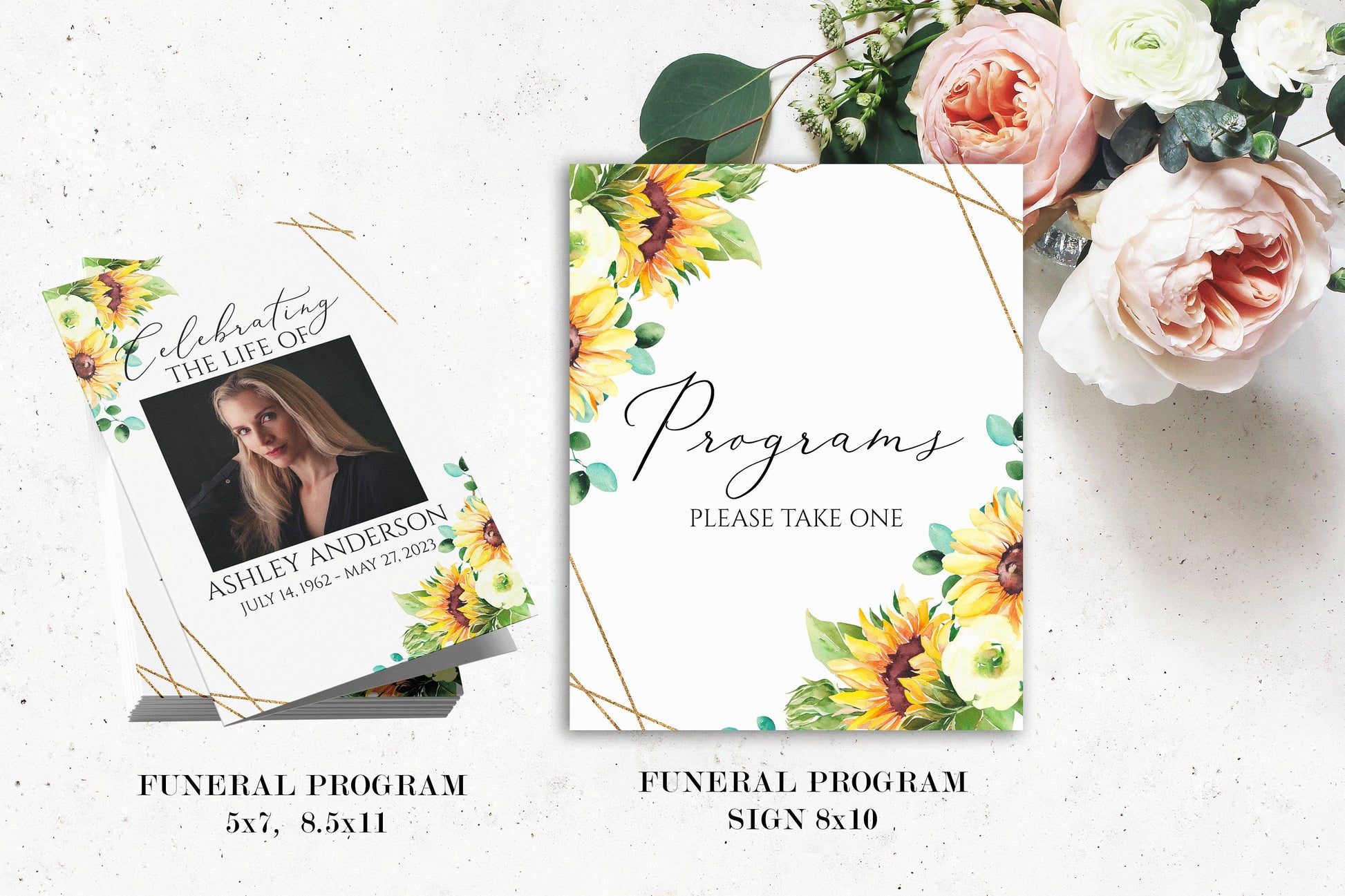 Celebration Of Life Sunflower Funeral Bundle Set, Memorial Package, Celebration of Life Package, In Loving Memory Suite, Sunflower Funeral Templates Bundle