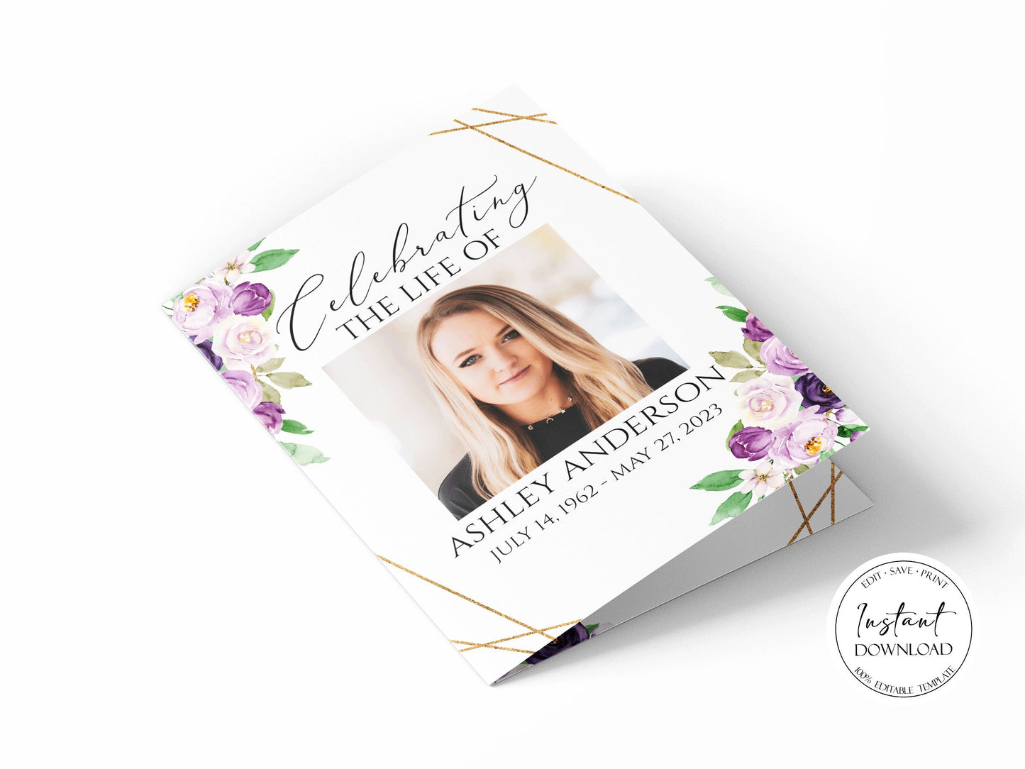 Celebration of Life Funeral Program, Purple Floral Funeral Program Template, Floral Memorial Program, Obituary Program, Funeral Mass Program, P1