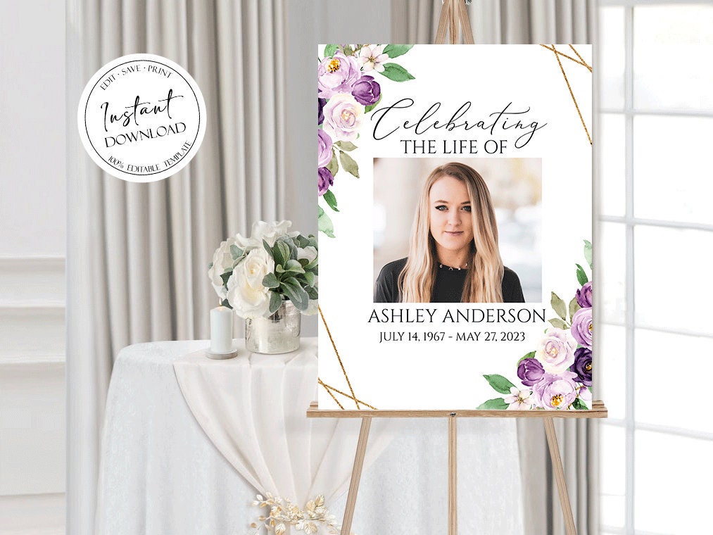 Celebration Of Life Welcome Sign, Funeral Welcome Sign, In Loving Memory, Obituary, Memorial Sign, Editable Funeral Sign, Order of service, P1