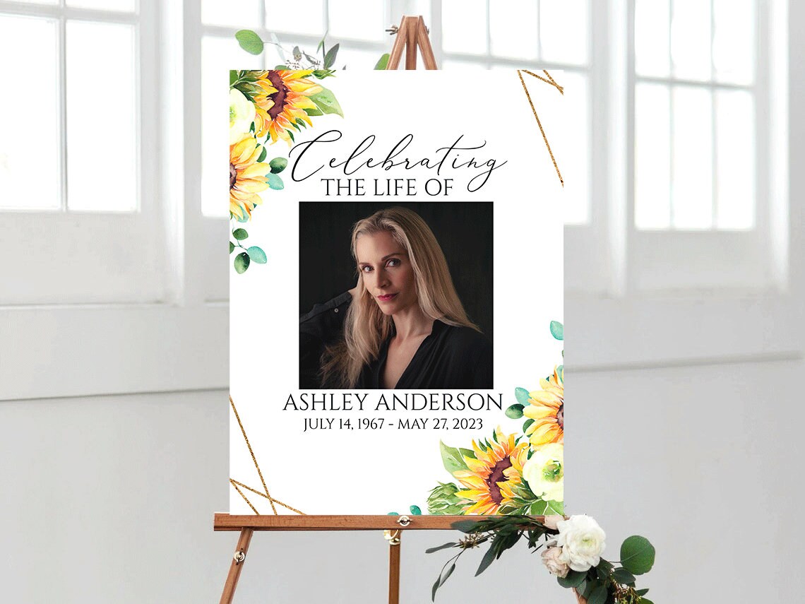 Celebration Of Life Sunflower Funeral Welcome Sign Template, Sunflower Obituary Memorial Sign Editable Funeral Welcome Sign, Sunflower Funeral Memorial Sign