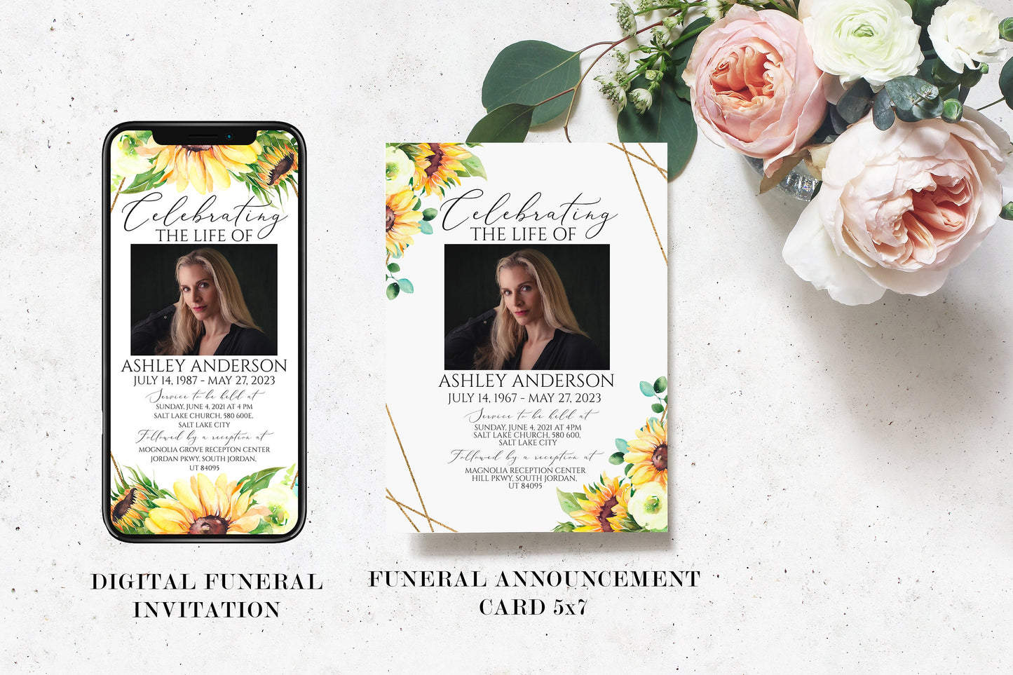 Celebration Of Life Sunflower Funeral Bundle Set, Memorial Package, Celebration of Life Package, In Loving Memory Suite, Sunflower Funeral Templates Bundle