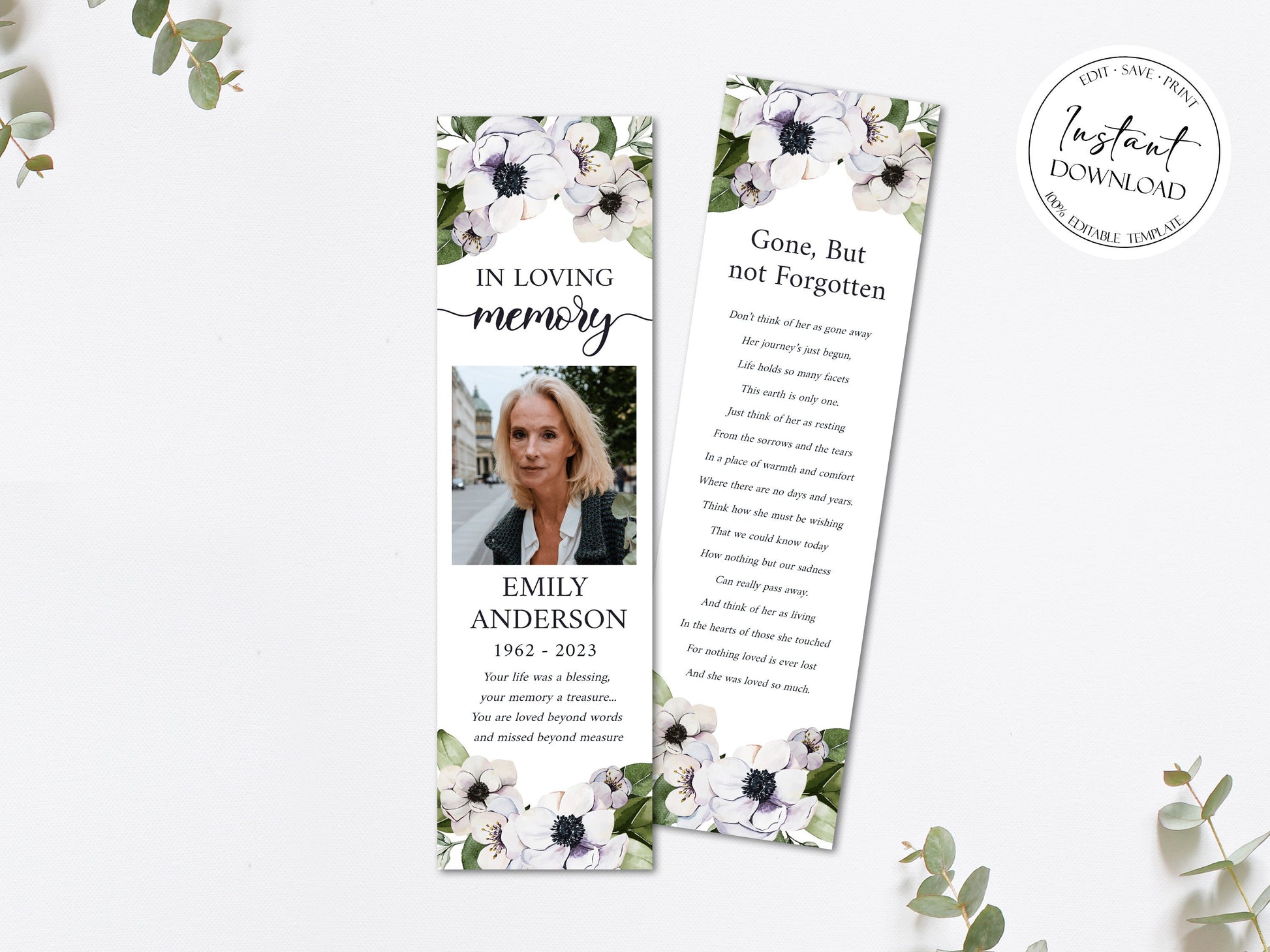 Celebration of life Purple Floral Greenery Funeral Bookmark Template, Funeral Bookmark, Funeral Keepsake Cards, Memorial Bookmark, Obituary Bookmark, Funeral Favors P3