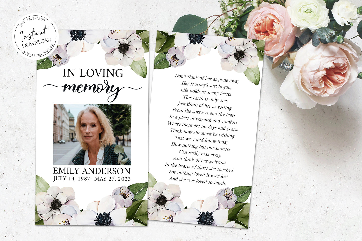 In Loving Memory Purple Floral Greenery Funeral Prayer Card Template, Memorial Prayer Cards, Purple Funeral Prayer Card, Catholic Mass Card Obituary Card P3