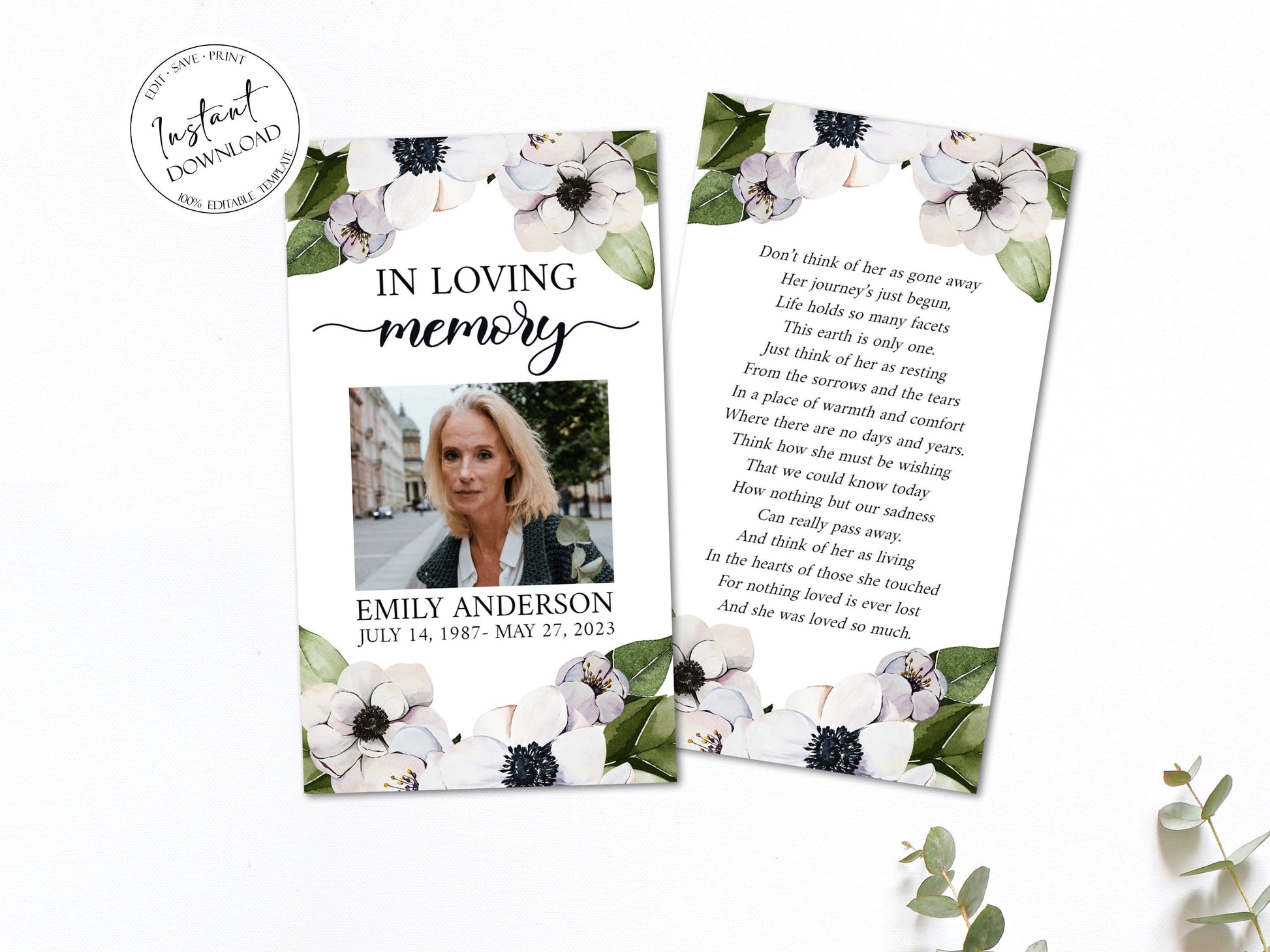 In Loving Memory Purple Floral Greenery Funeral Prayer Card Template, Memorial Prayer Cards, Purple Funeral Prayer Card, Catholic Mass Card Obituary Card P3ň