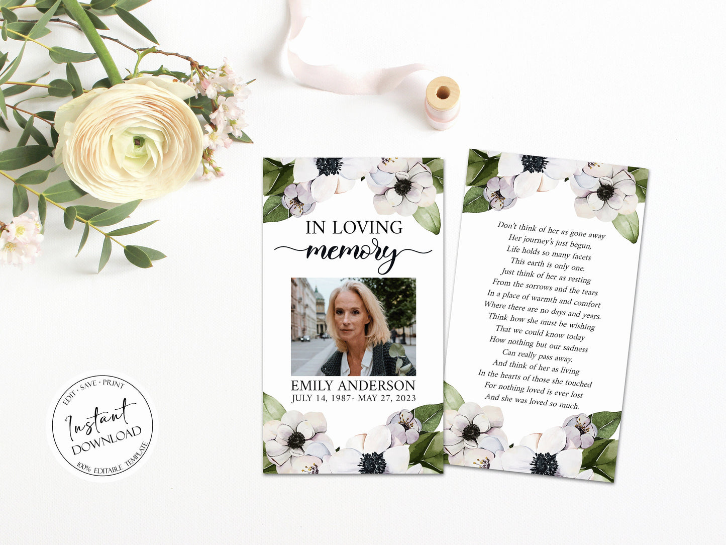 In Loving Memory Purple Floral Greenery Funeral Prayer Card Template, Memorial Prayer Cards, Purple Funeral Prayer Card, Catholic Mass Card Obituary Card P3