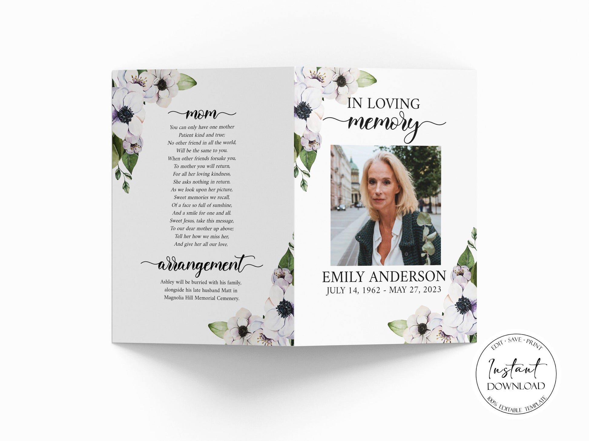 Celebration of life Purple Floral Greenery Funeral Program Template, Purple Floral Funeral Program, Purple Floral Memorial Program Obituary Funeral Mass Program P3