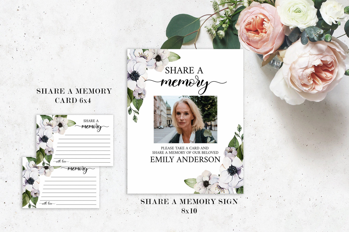 In Loving Memory Purple Floral Greenery Funeral Bundle Set Templates, Memorial Package, Celebration of Life Package, Purple Floral Funeral Set P3