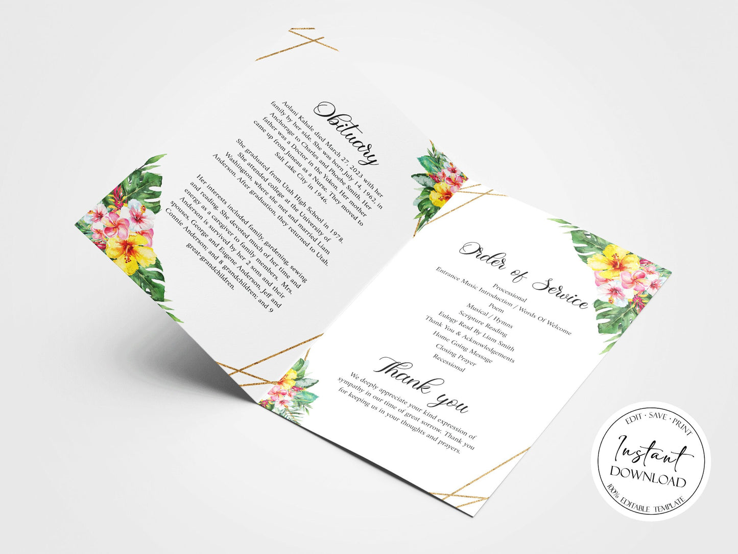 Celebration of Life Tropical Hawaiian Funeral Program Template H1