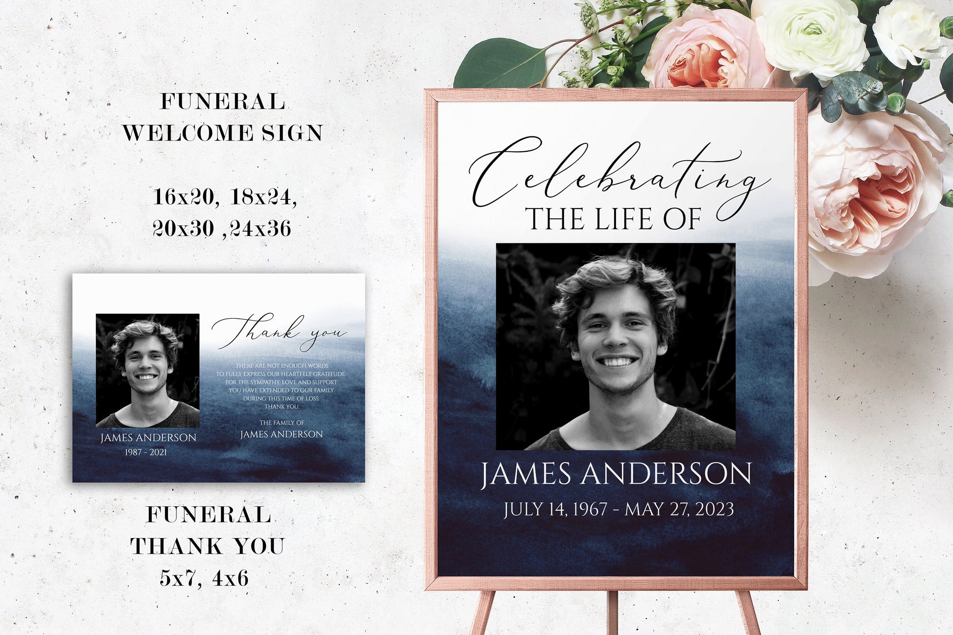 Blue Watercolor Funeral Bundle Templates, Memorial Package, Celebration of Life Package, In Loving Memory Suite, Blue Ocean Funeral Set