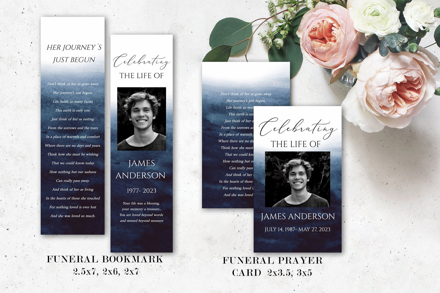 Blue Watercolor Funeral Bundle Templates, Memorial Package, Celebration of Life Package, In Loving Memory Suite, Blue Ocean Funeral Set