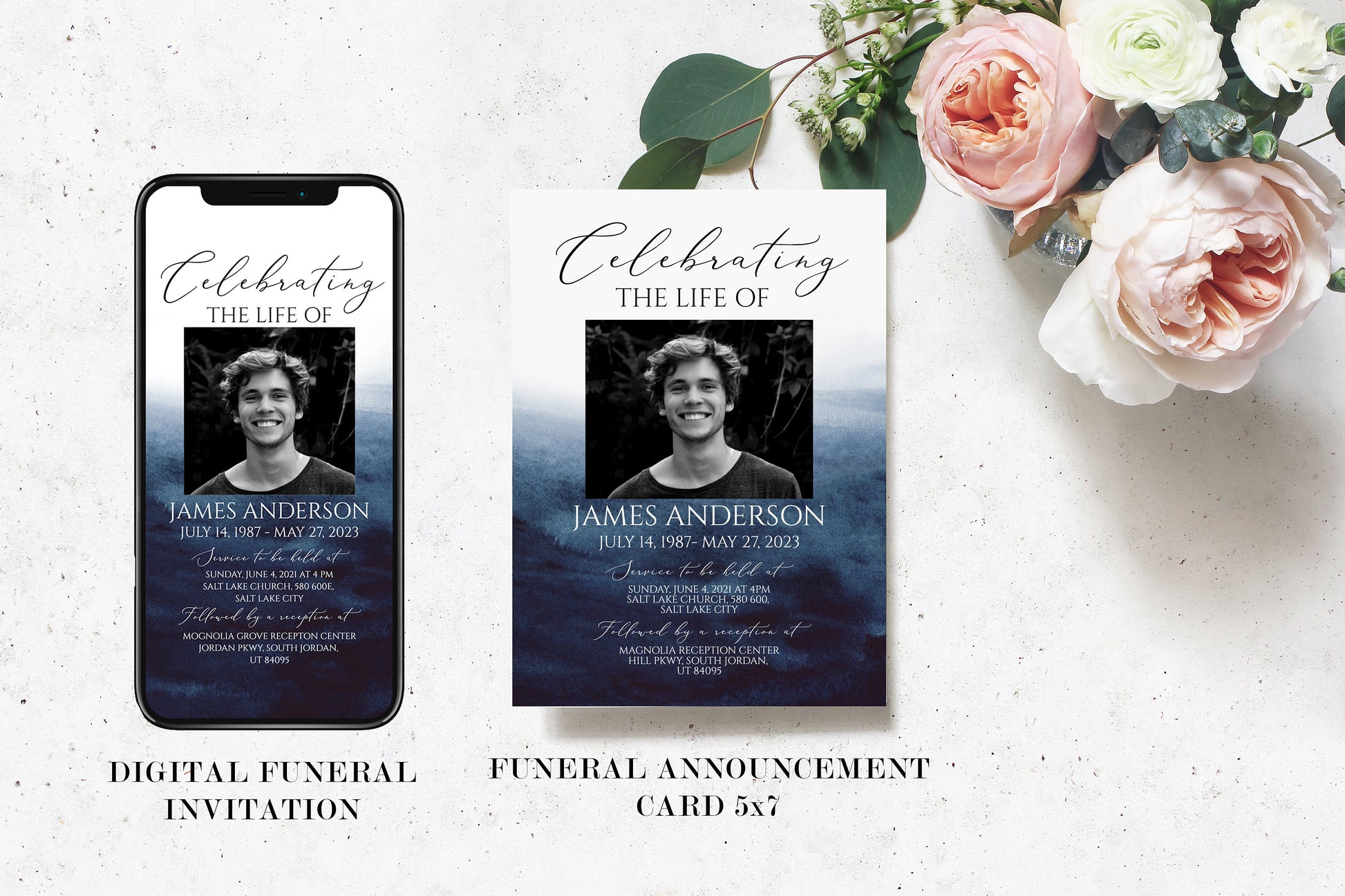 Blue Watercolor Funeral Bundle Templates, Memorial Package, Celebration of Life Package, In Loving Memory Suite, Blue Ocean Funeral Set