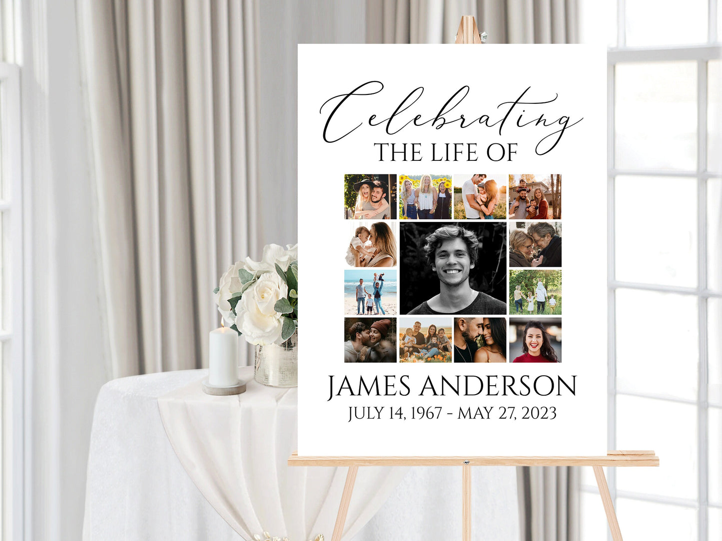 Celebration Of Life Multiple Photos Funeral Welcome Sign, Editable Simple Collage Funeral Poster, Photo Collage Memorial Service Sign S1