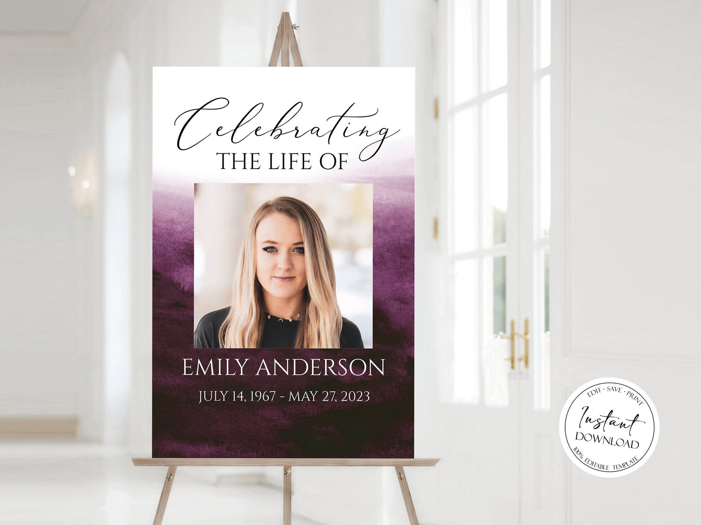 Celebration Of Life Pink Fuchsia Watercolor Funeral Welcome Sign Template P6