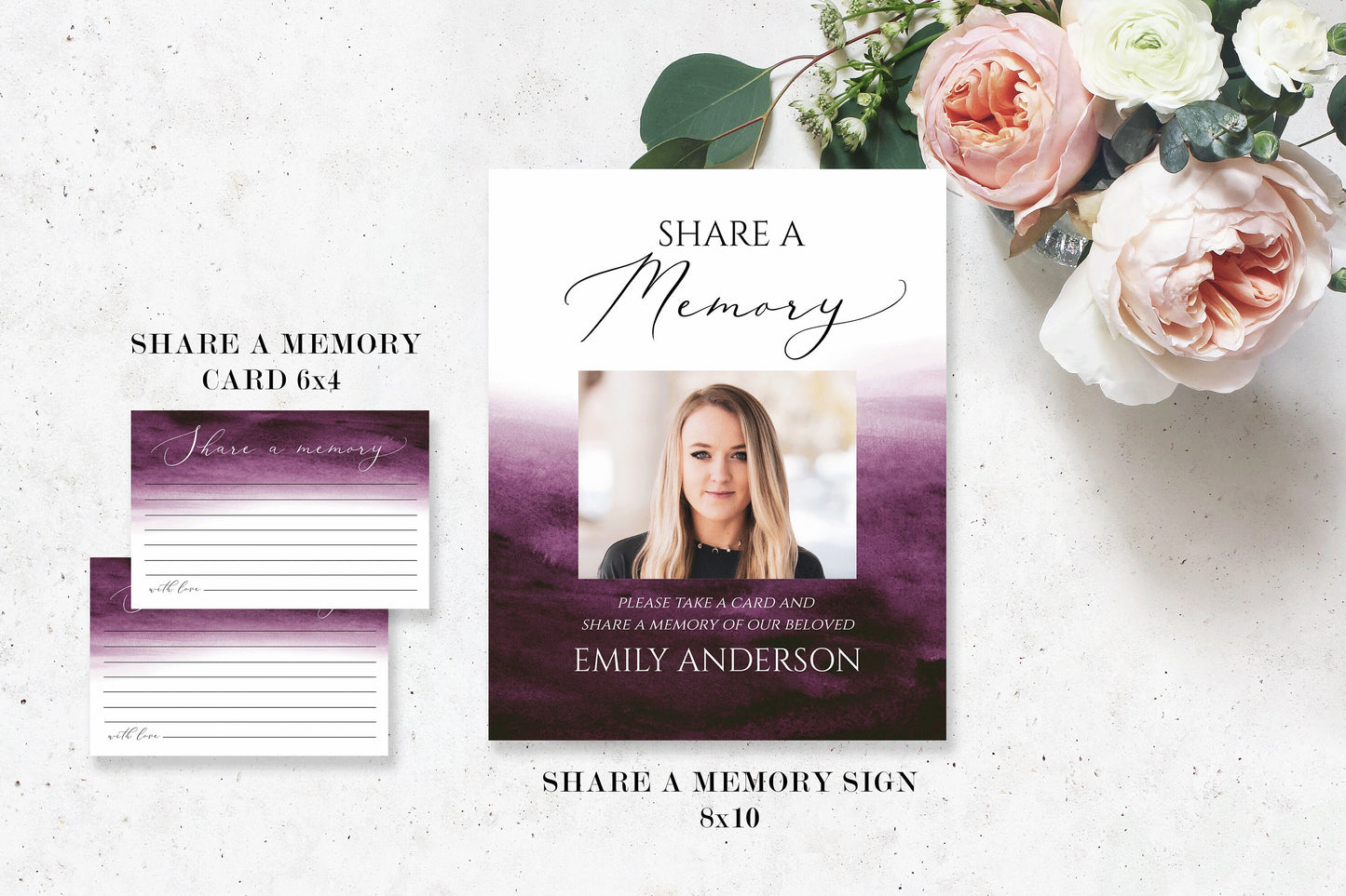 Celebration of Life Pink Fuchsia Watercolor Funeral Bundle Templates, Memorial Package, Celebration of Life Package, Funeral Set for woman