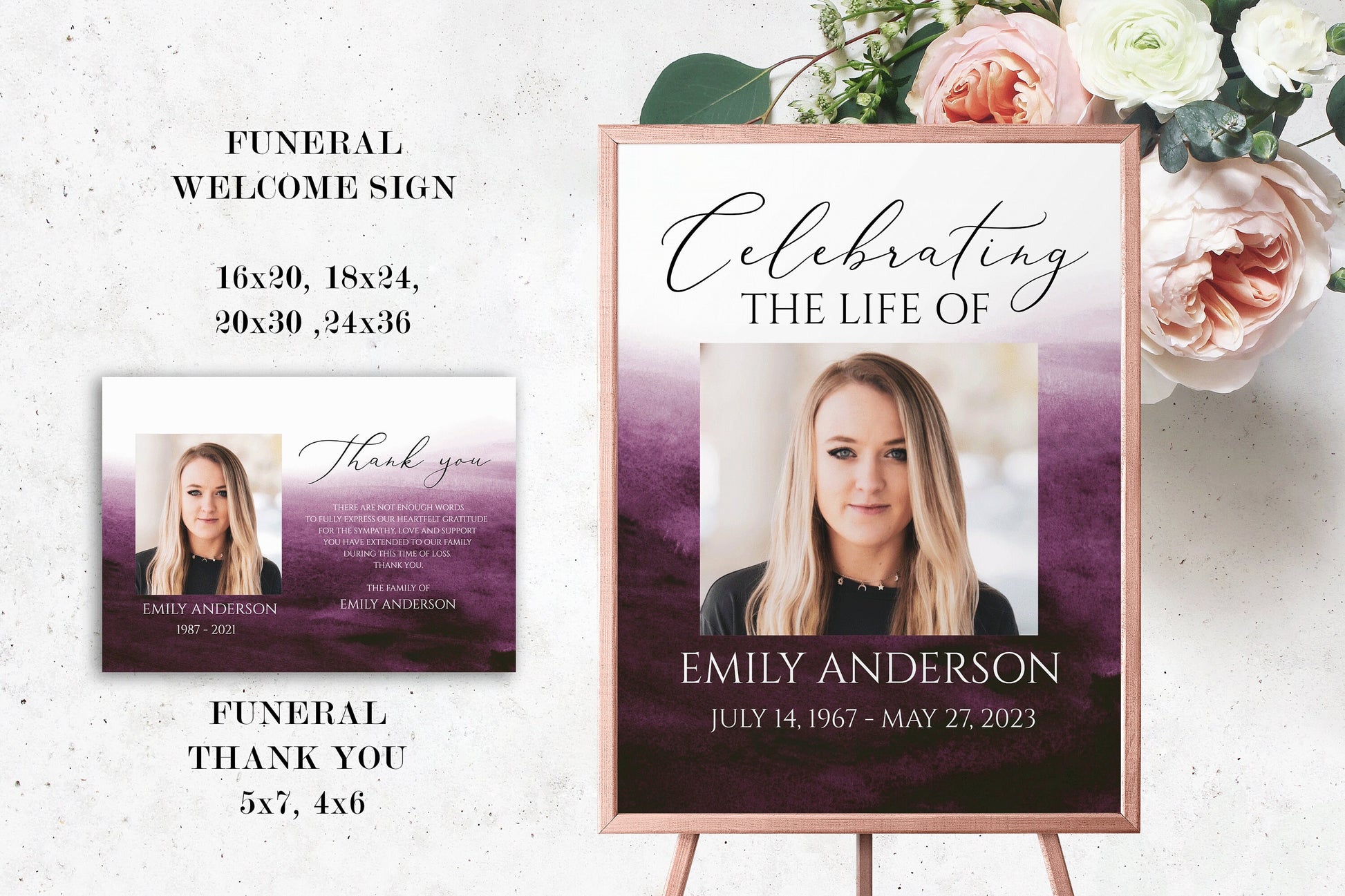 Celebration of Life Pink Fuchsia Watercolor Funeral Bundle Templates, Memorial Package, Celebration of Life Package, Funeral Set for woman