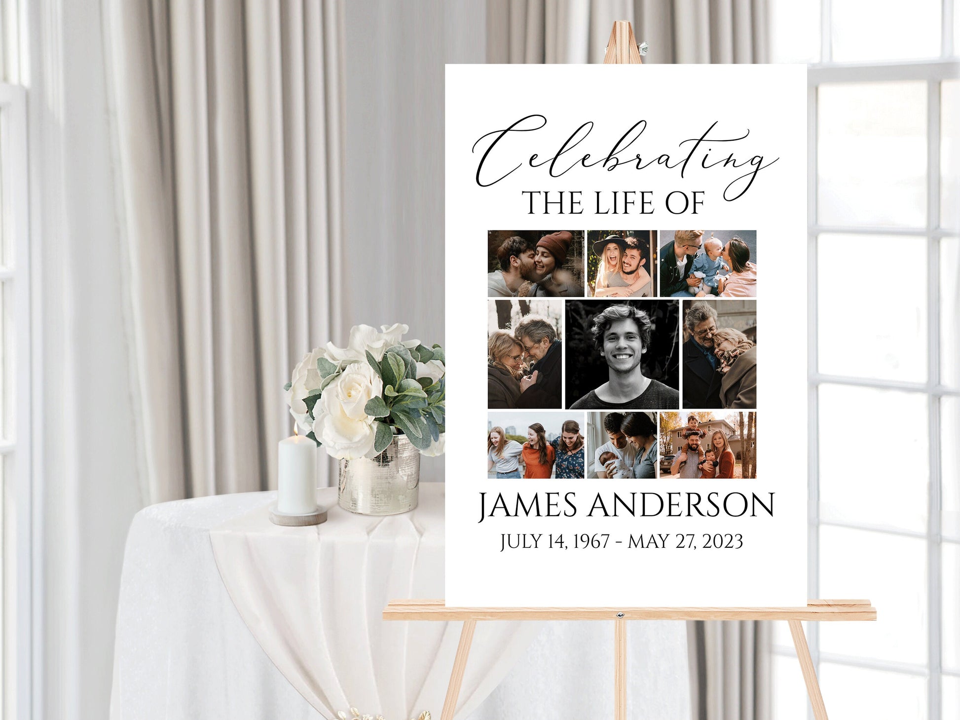 Celebration Of Life Multiple Photos Funeral Welcome Sign, Editable Simple Photo Collage Funeral Poster, Photo Collage Memorial Service Sign S1